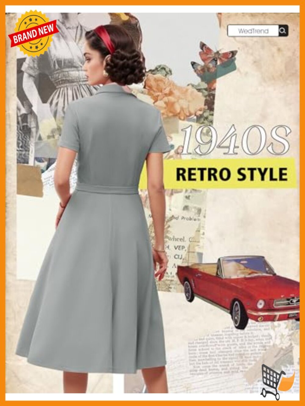 Vintage Tea Dress Short Sleeve Cocktail Party Dress A-Line Swing Dress - Picture 4 of 6